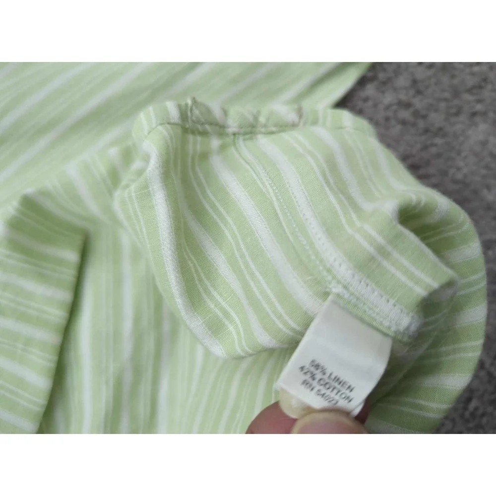 Banana Republic‎ Button Up Shirt Mens 18-18.5 Green Striped 58% Linen Classic